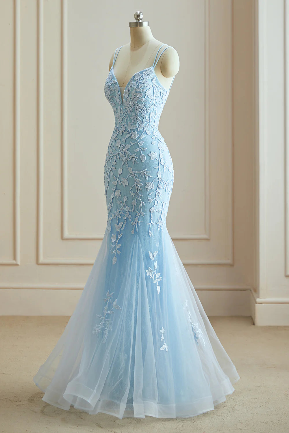 Wholesale Mermaid Spaghetti Straps Lace Appliques Prom Dresses Long Formal Dress